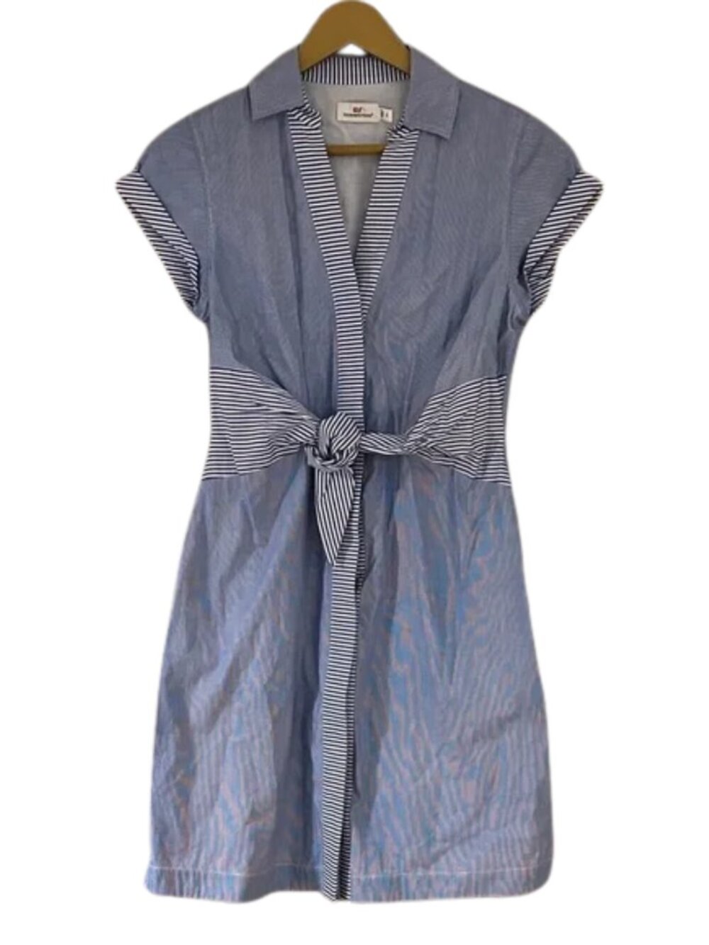Vineyard Vines Tie Front Shirt Dress Blue White Striped Preppy Coastal Summer